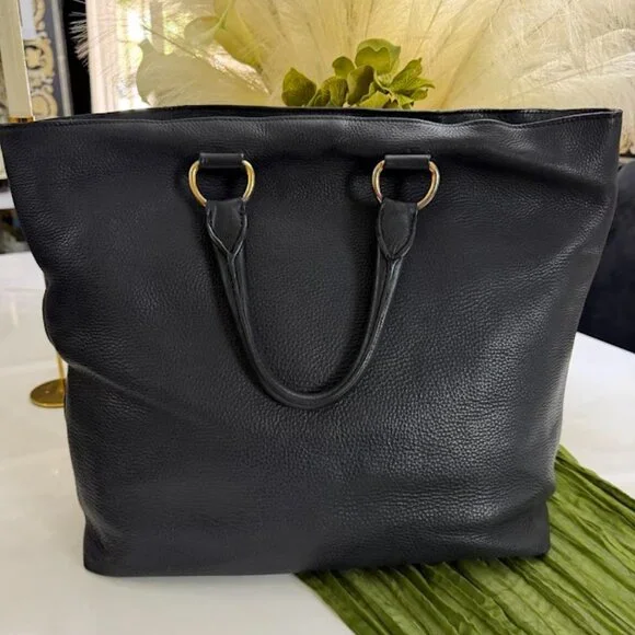 Prada Black Leather Tote Bag Large Shoulder Bag Gold Hardware Authentic - Picture 3 of 15